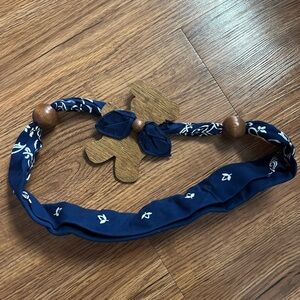 Navy Blue Headband with White Floral Pattern